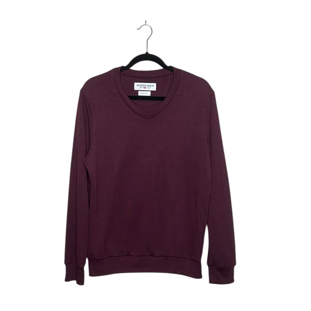 Mizzen + Main burgundy long sleeves v neck trim fit sweater size M